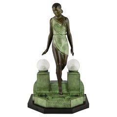 Retro Nausicaa Art Deco Style Lamp Lady at a Fountain by Fayral for Max Le Verrier