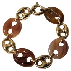 Nautical Anchor Link Bracelet 18 Karat Solid Yellow Gold and Red Carnelian