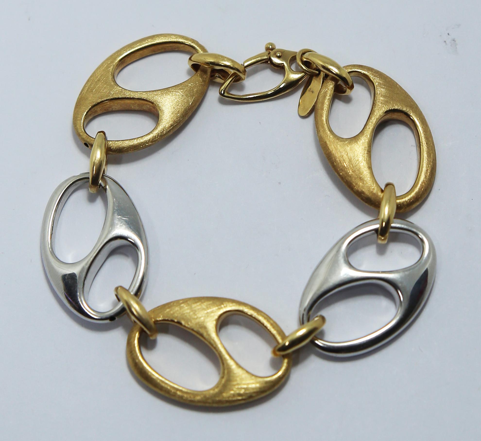 Nautical Anchor Link Bracelet 18 Karat White Gold and Yellow Satined Gold In New Condition In Bilbao, ES