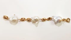 Nautical Anchor Link Bracelet 18 Karat Yellow Gold and Mabé Pearls