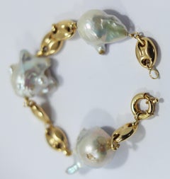 Nautical Anchor Link Bracelet 18 Karat Yellow Gold and Mabé Pearls