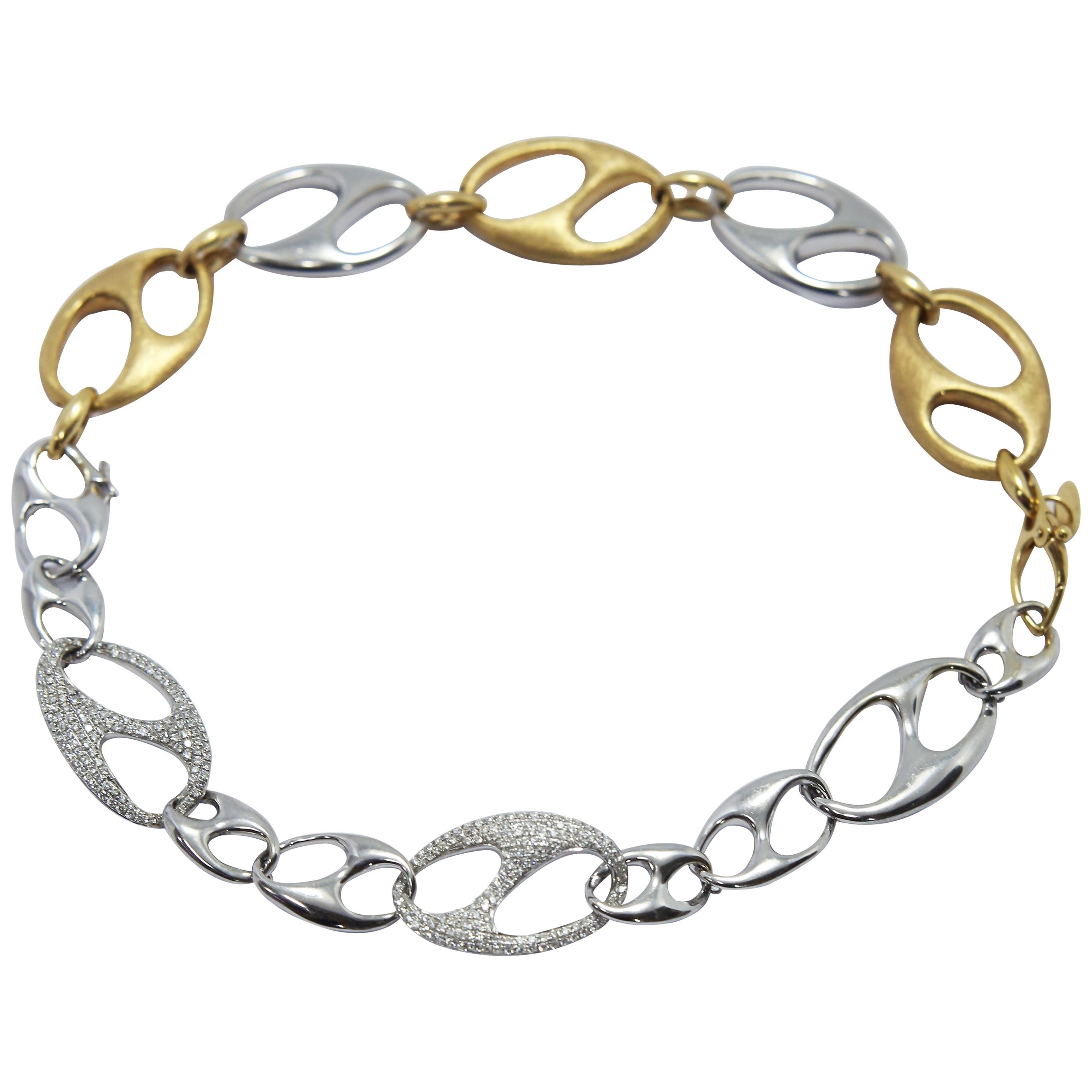 Nautische Anker-Glieder-Halskette aus 18 Karat Weiß- und Gelbgold und Diamanten
