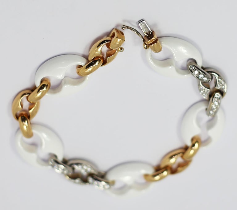 Nautical Anchor Link Necklace 18k Yellow Gold, White and Black