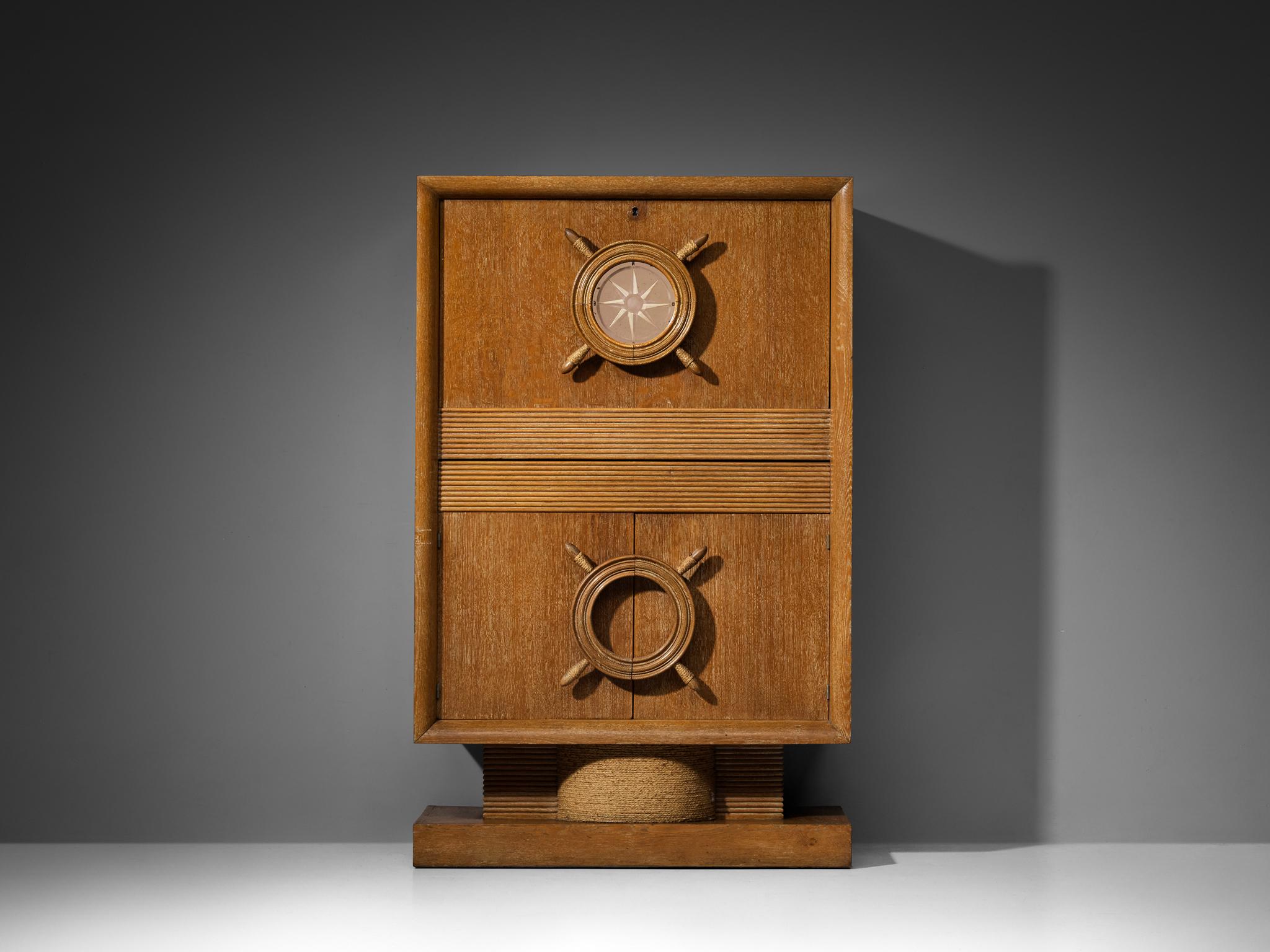 Mueble Bar Náutico de Roble al Estilo de Charles Dudouyt Art Decó en venta