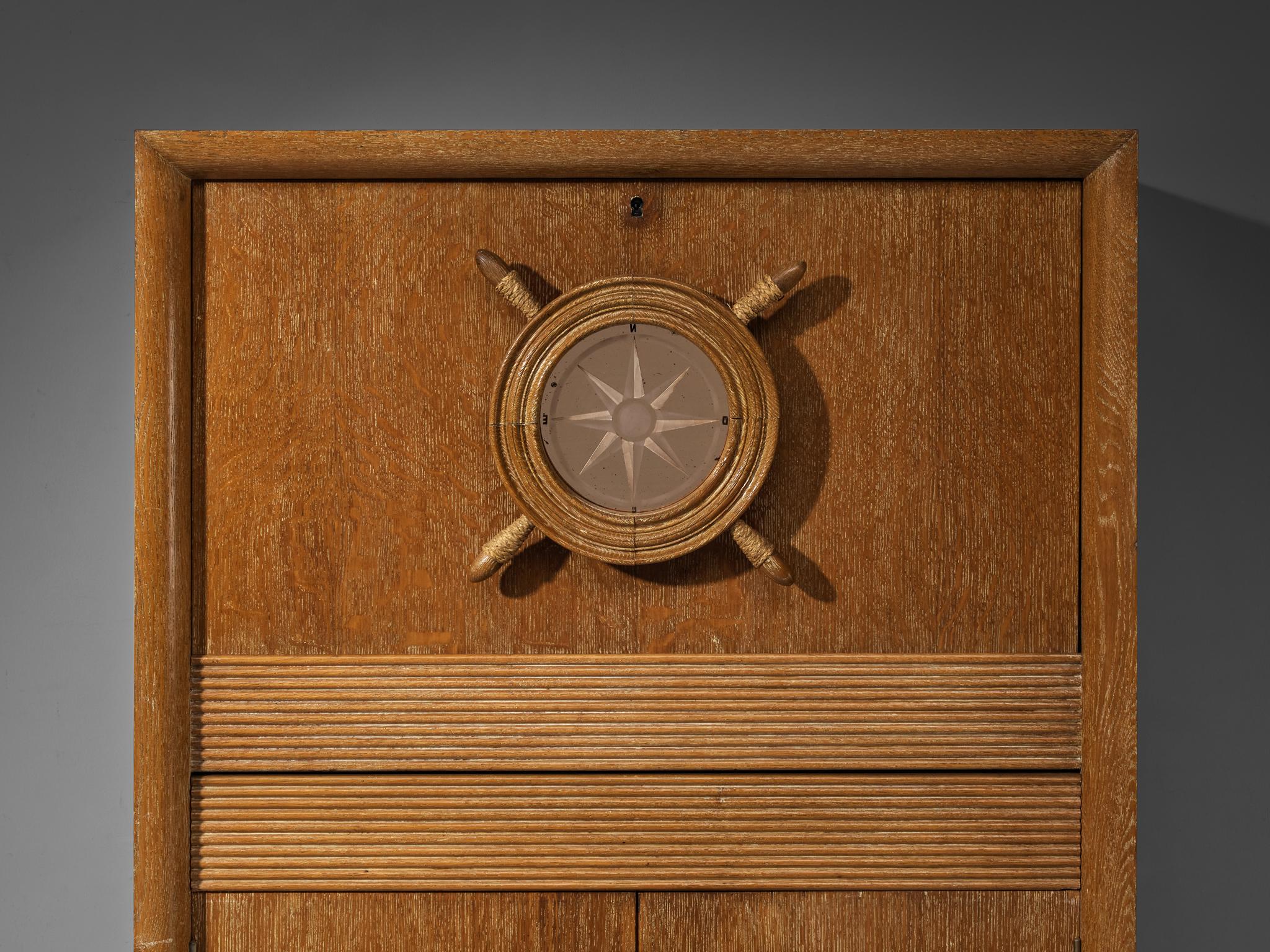 Mueble Bar Náutico de Roble al Estilo de Charles Dudouyt Francés en venta