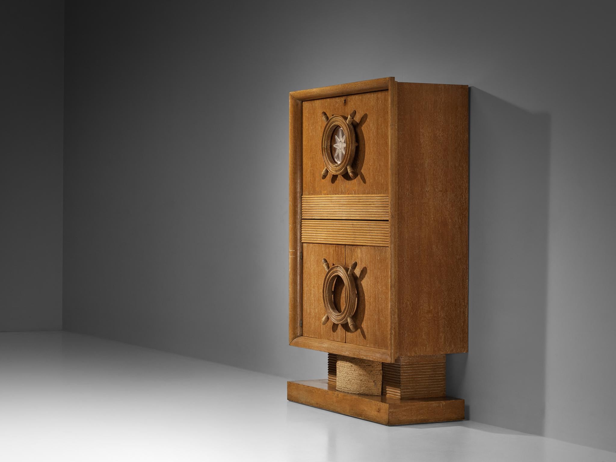 Mueble Bar Náutico de Roble al Estilo de Charles Dudouyt en Bueno estado para la venta en Waalwijk, NL