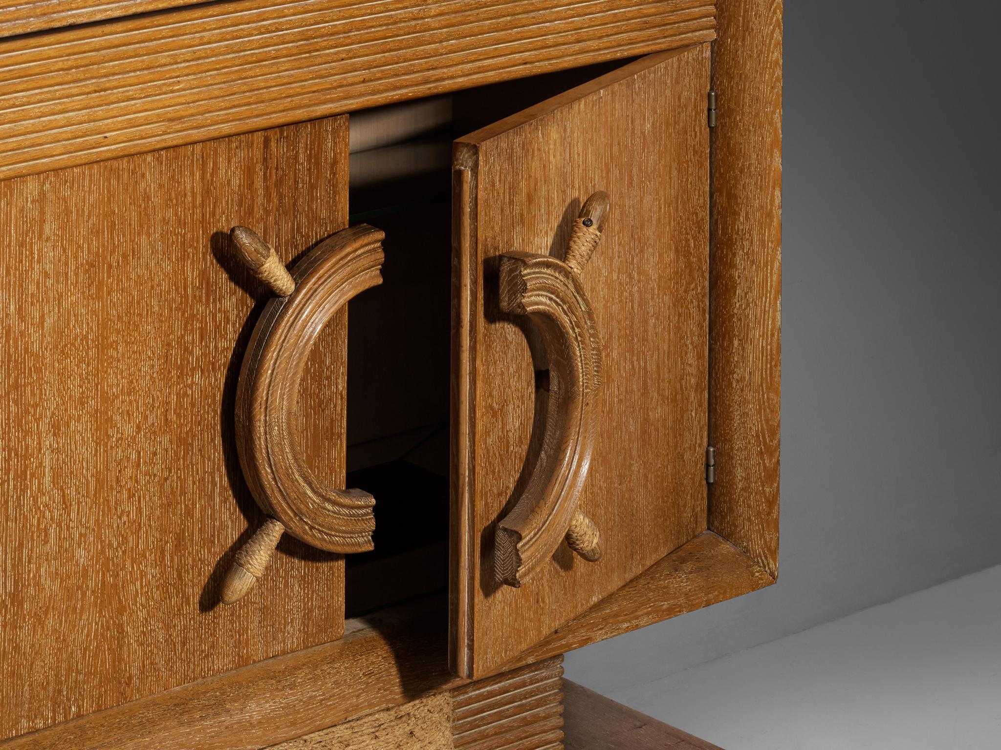Mueble Bar Náutico de Roble al Estilo de Charles Dudouyt mediados del siglo XX en venta