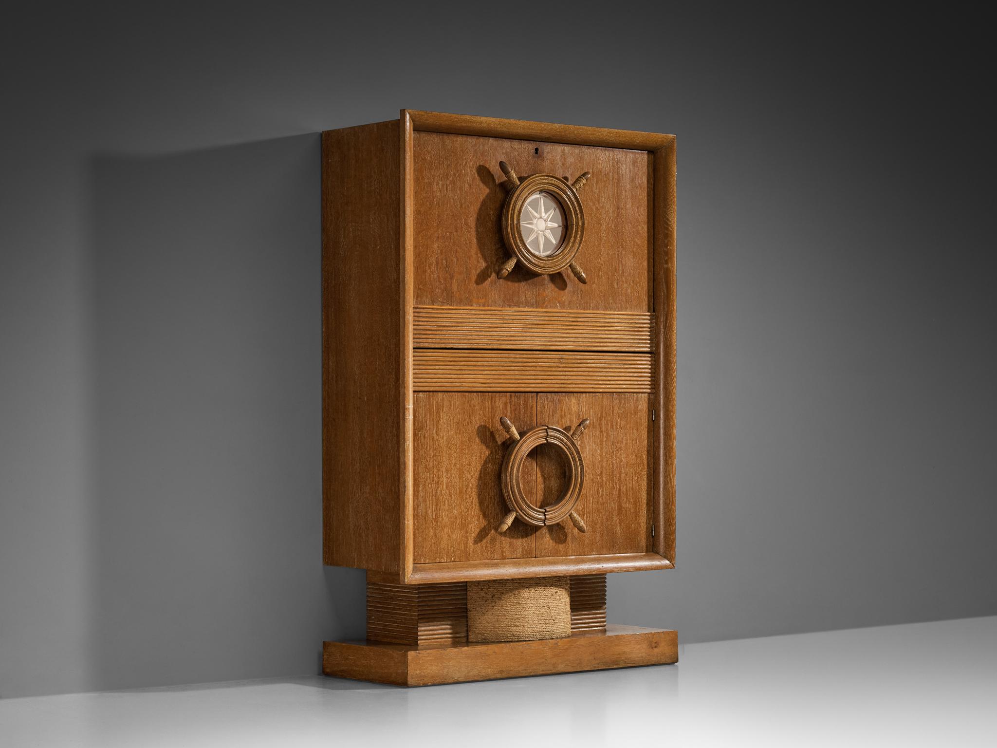 Mueble Bar Náutico de Roble al Estilo de Charles Dudouyt Soga en venta