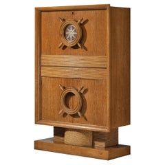 Nautical Bar Cabinet in Oak in Style of Charles Dudouyt