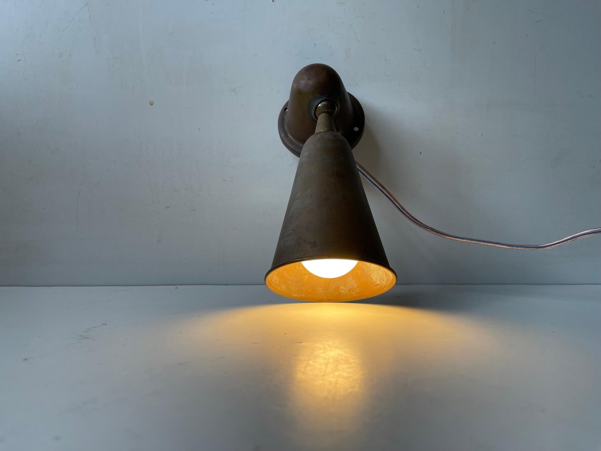 European Nautical Bauhaus Era Wall Sconce in Patinated Copper, 1930s For Sale