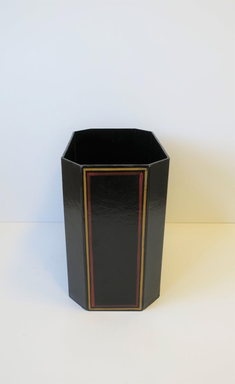 Nautical Black and Gold Wastebasket or Trash Can For Sale at 1stDibs
