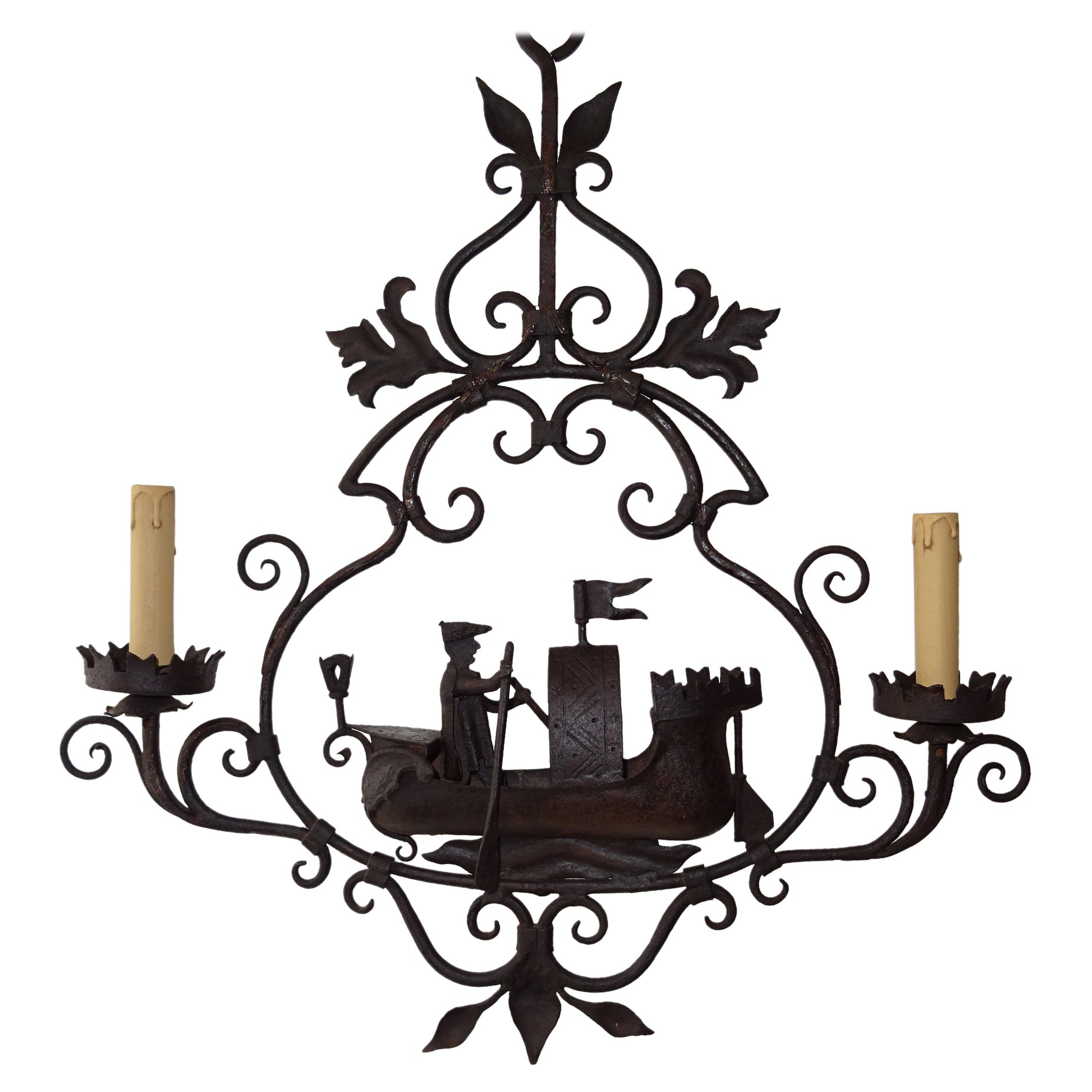 Lustre de bateaux nautiques en fer forgé Cocca Anseatica vénitien, vers 1900 en vente