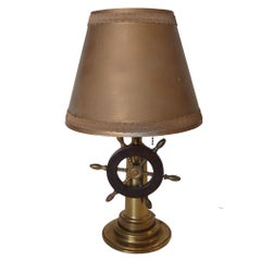 Nautical Brass and Bakelite Ships Wheel Helm Table Lamp