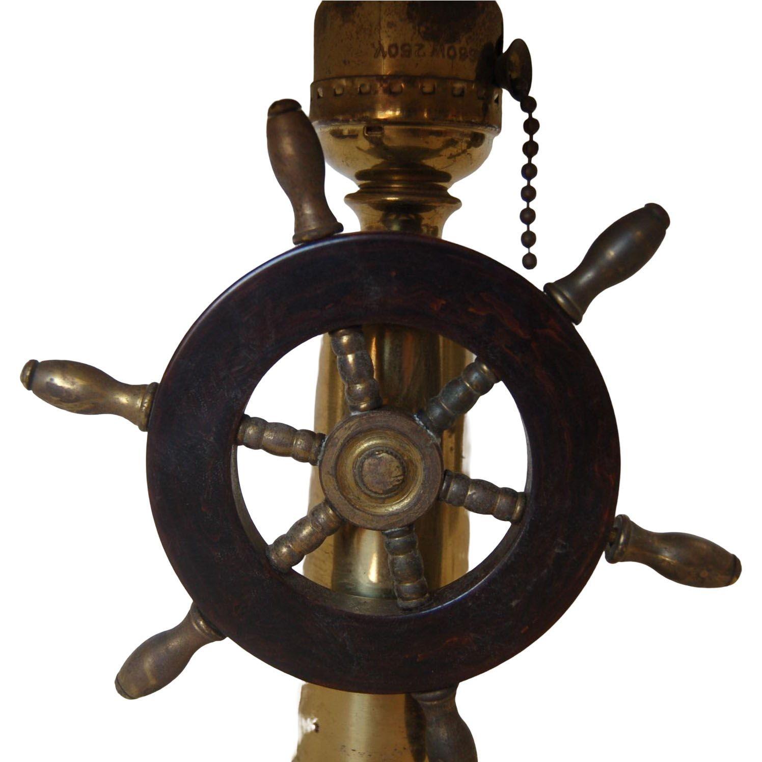 Mid-20th Century Nautical Brass and Bakelite Ships Wheel Helm Table Lamp For Sale