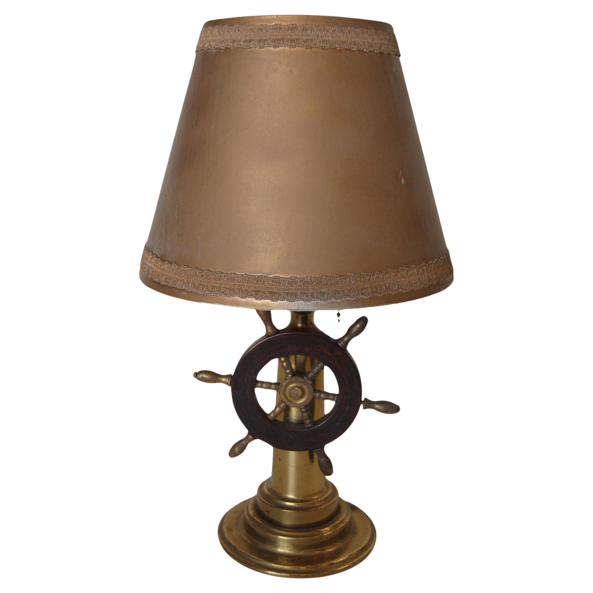 Nautical Brass and Bakelite Ships Wheel Helm Table Lamp For Sale