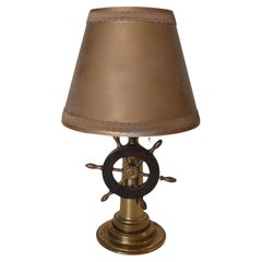 Retro Nautical Brass and Bakelite Ships Wheel Helm Table Lamp