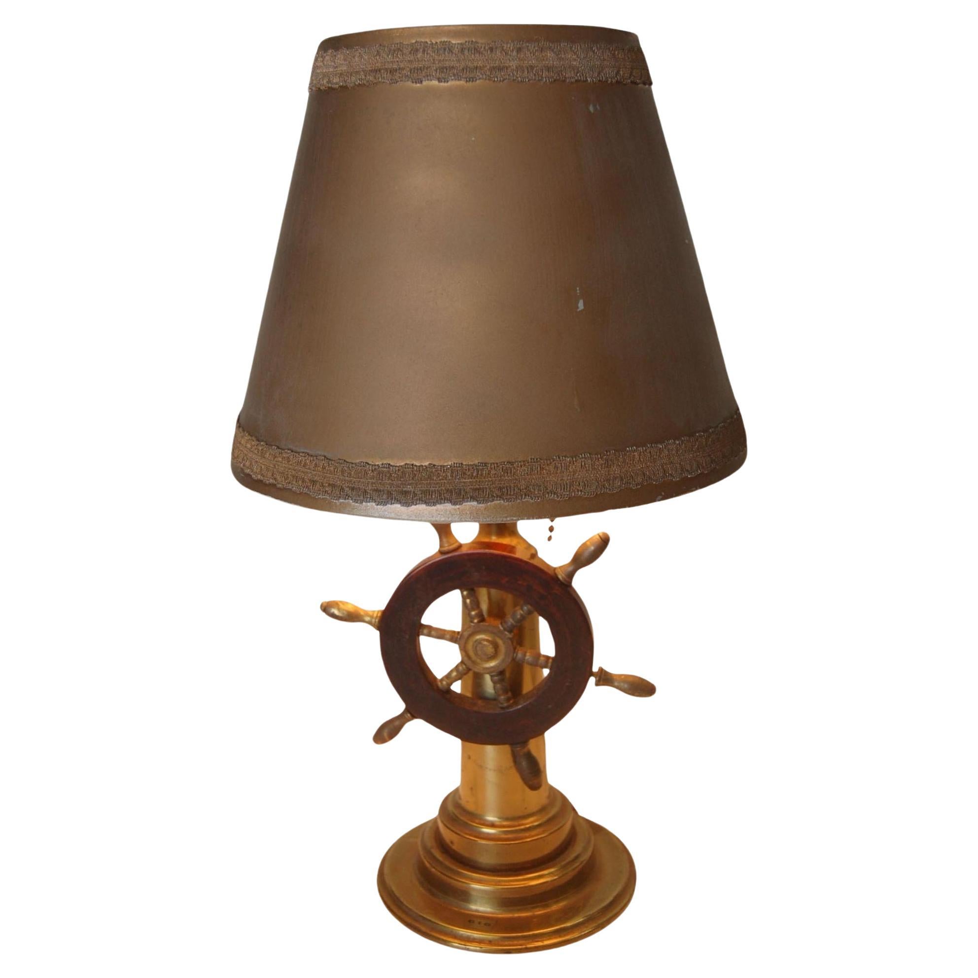 Nautical Brass and Bakelite Ships Wheel Helm Table Lamp For Sale