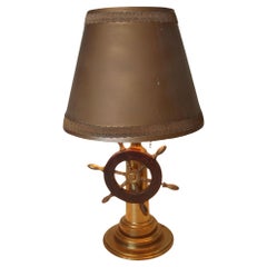 Retro Nautical Brass and Bakelite Ships Wheel Helm Table Lamp