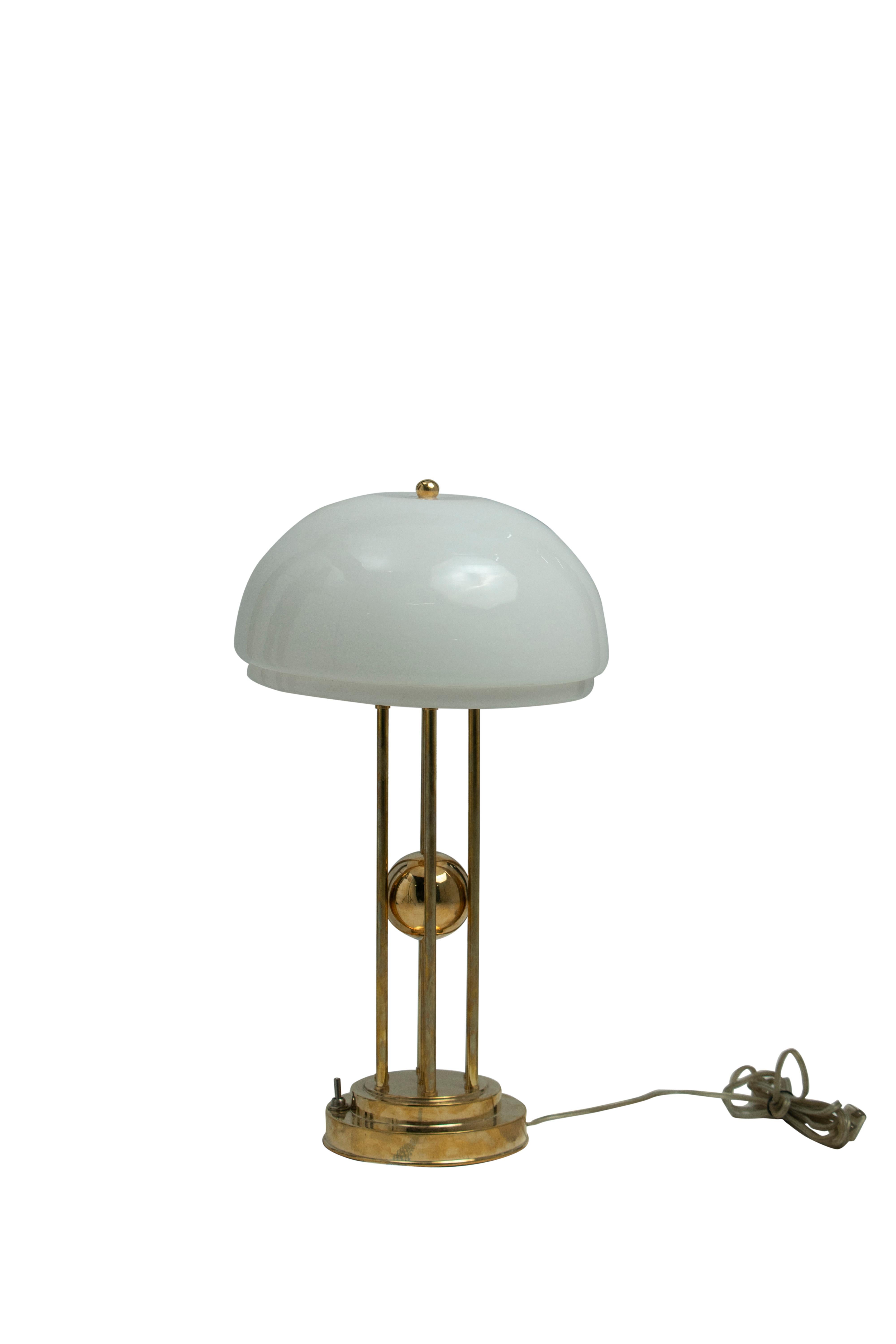 Mid-Century Modern Nautical Brass and Frosted Glass Table Lamps from a Ship's Stateroom For Sale