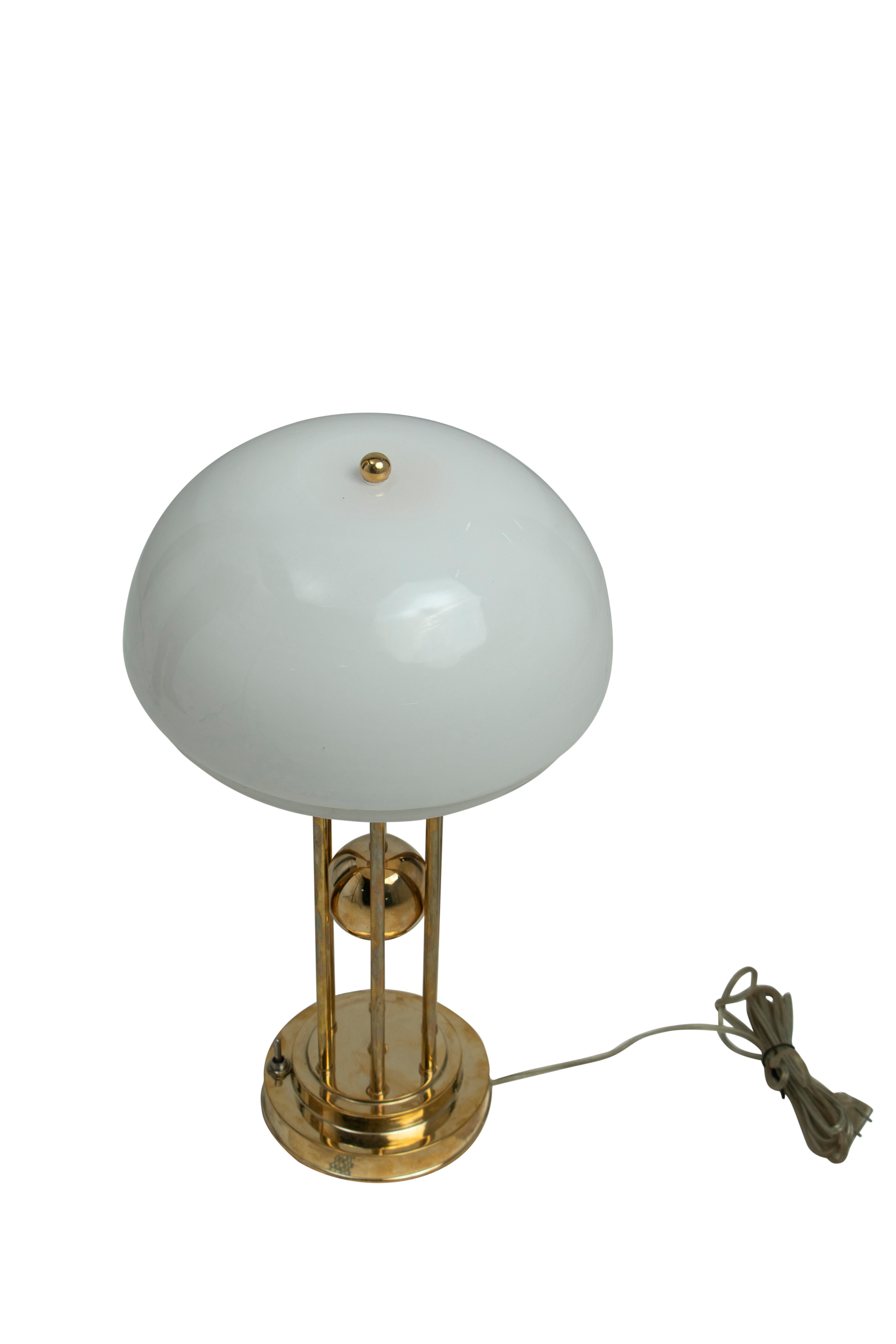 Nautical Brass and Frosted Glass Table Lamps from a Ship's Stateroom In Good Condition For Sale In Nantucket, MA