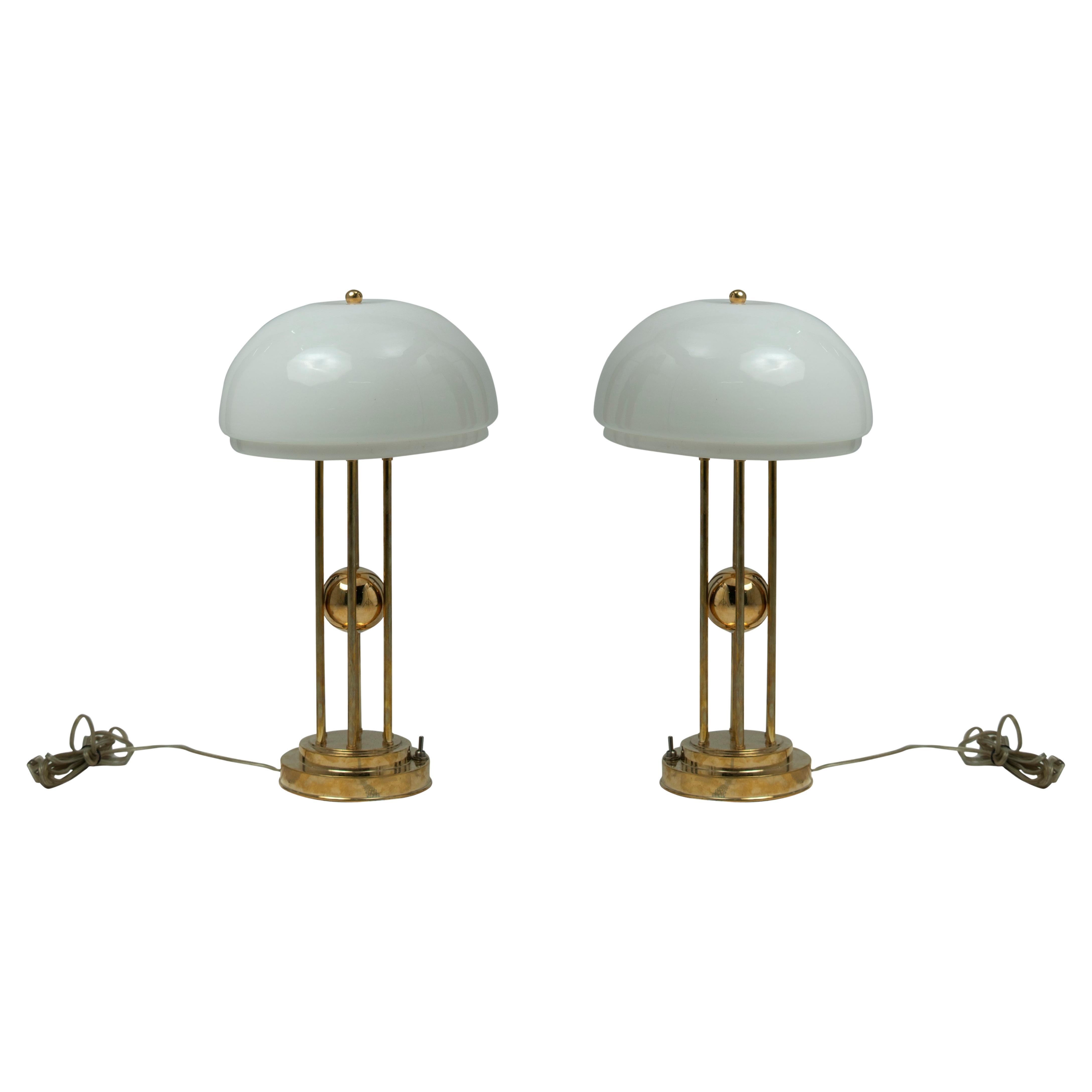 Nautical Brass and Frosted Glass Table Lamps from a Ship's Stateroom For Sale