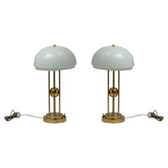 Vintage Nautical Brass and Frosted Glass Table Lamps from a Ship's Stateroom