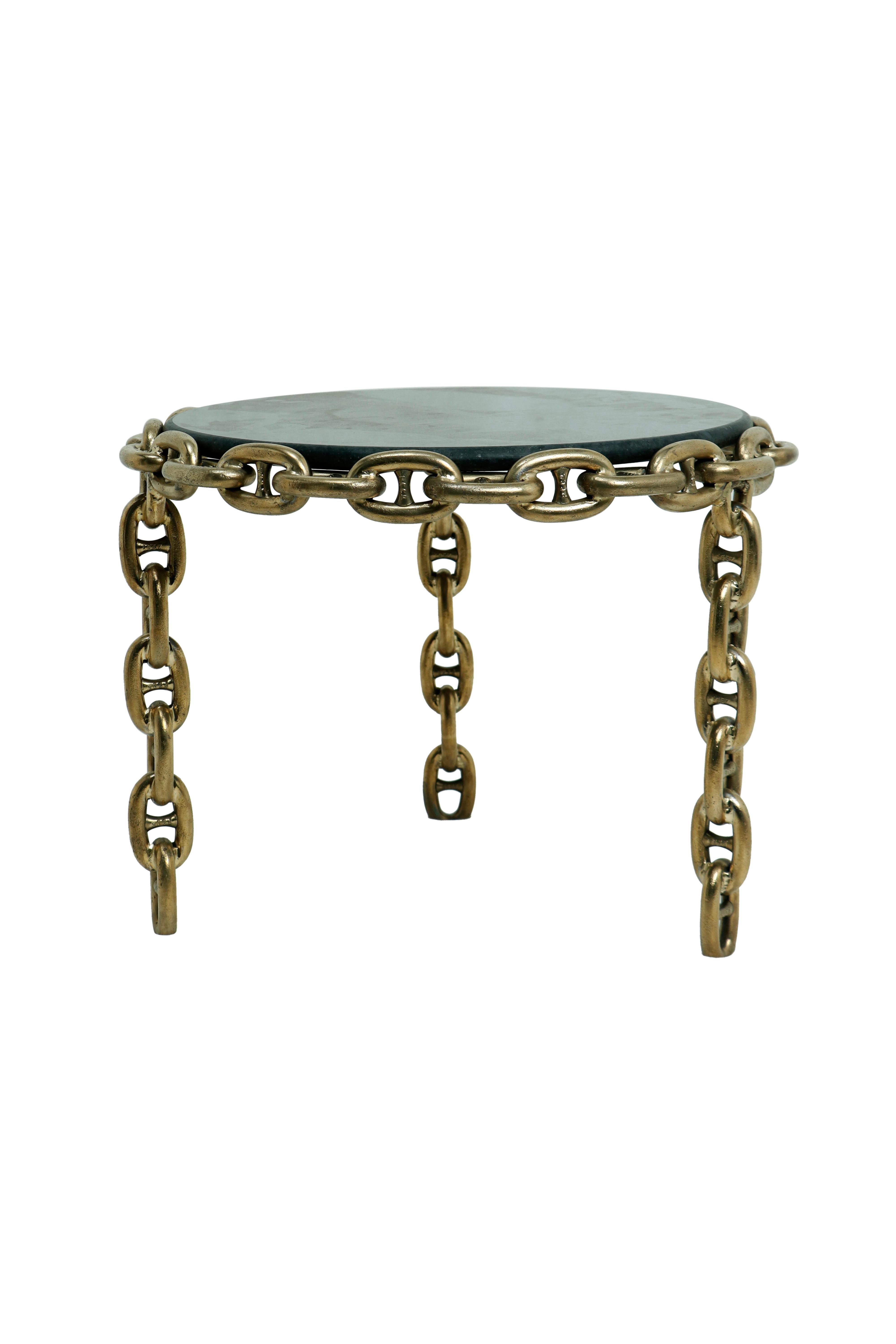 Tavolino da caffè o da cocktail in granito e catena d'ottone nautico In condizioni buone in vendita a Nantucket, MA