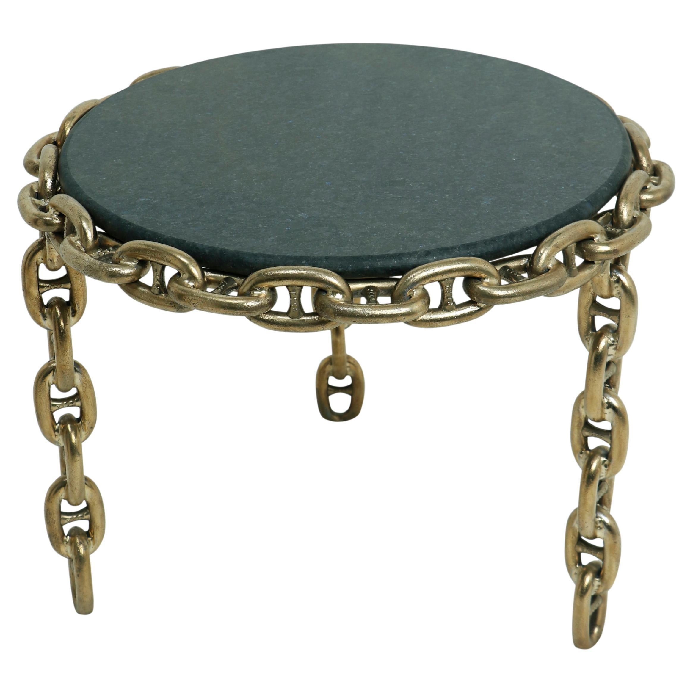 Nautical Brass Chain and Granite Coffee or Cocktail Table