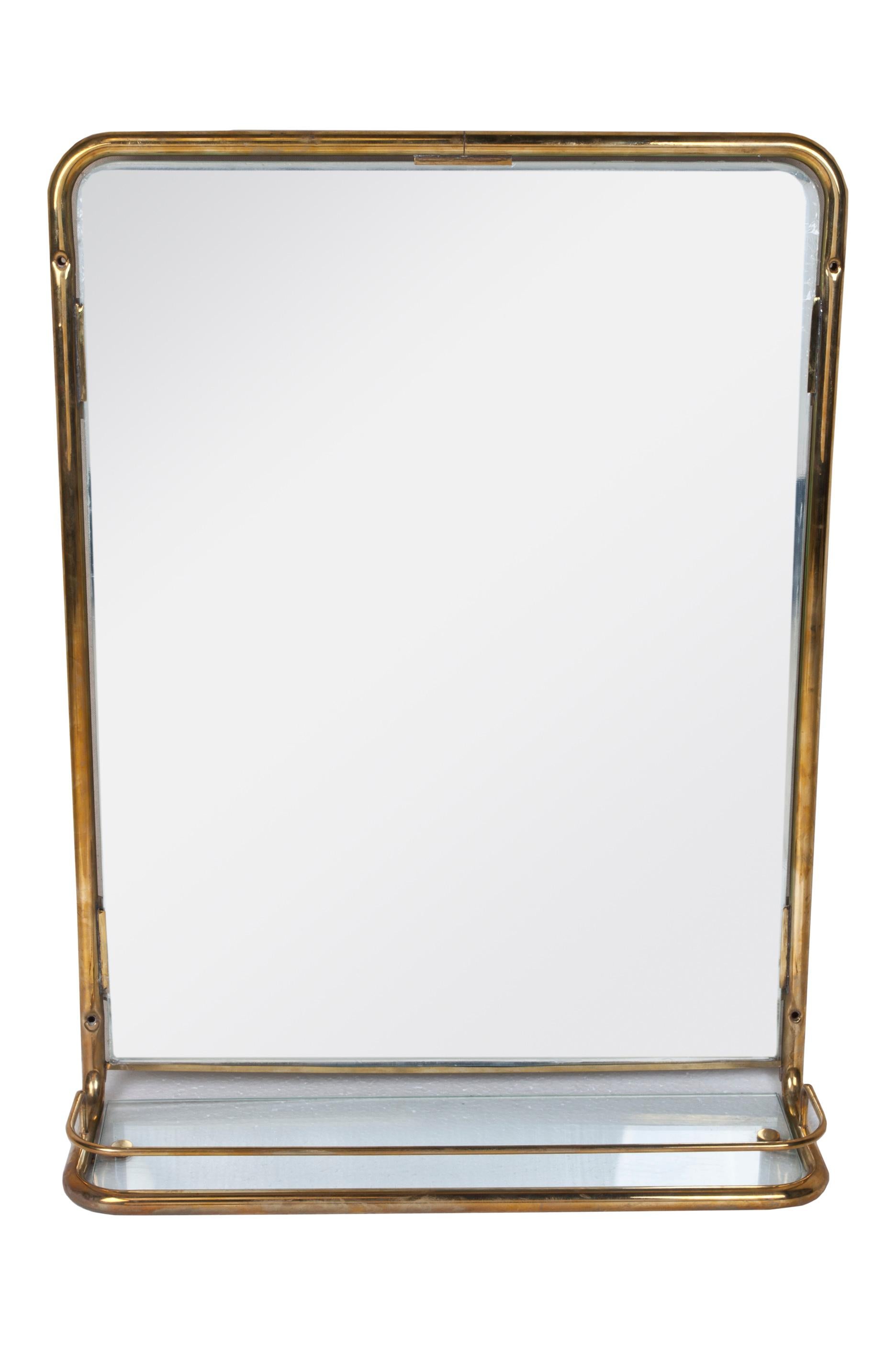 Industrial Nautical Brass Mirror from a Ship's Stateroom, circa 1960s