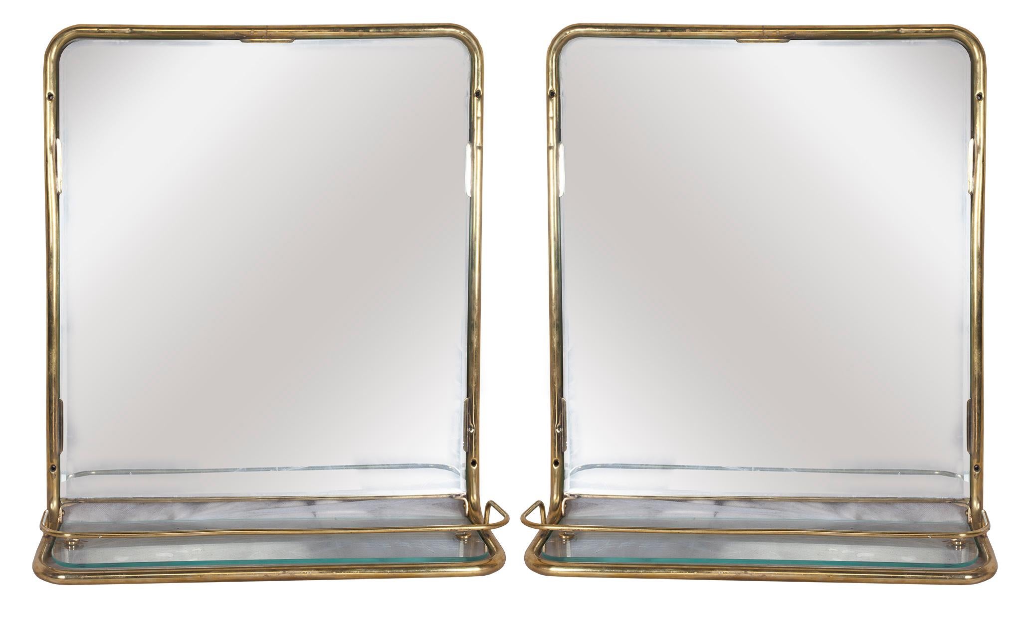 Nautical Brass Mirror from a Ship's Stateroom, circa 1960s In Good Condition In Nantucket, MA
