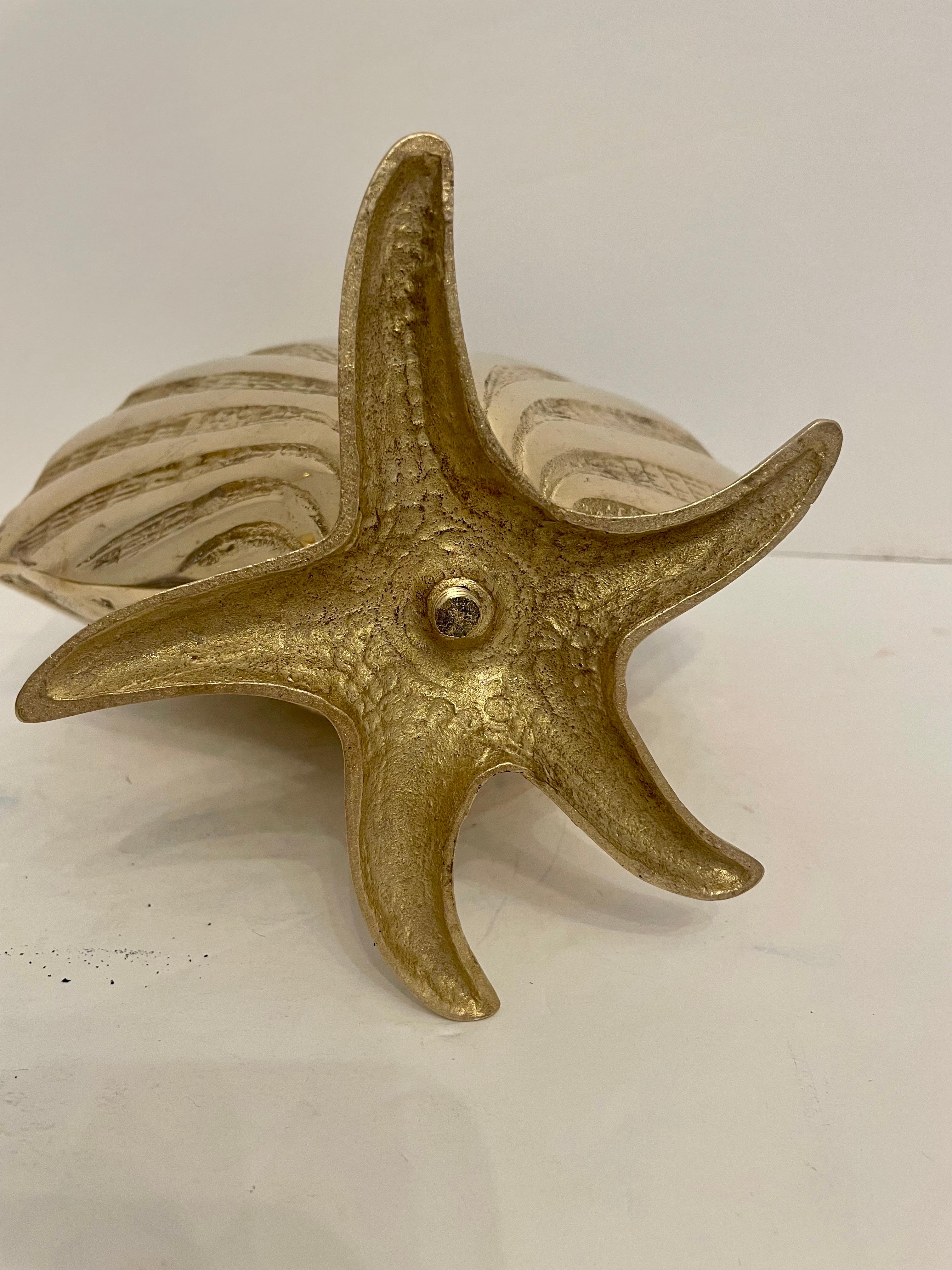 Nautical Brass Sea Shell on Starfish Base Planter For Sale 3