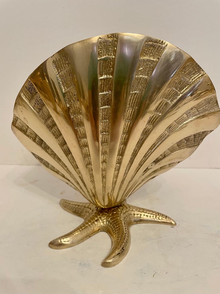 Nautical Brass Sea Shell on Starfish Base Planter For Sale at 1stDibs