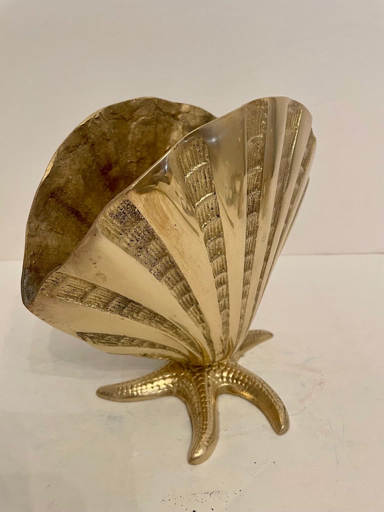 Nautical Brass Sea Shell on Starfish Base Planter For Sale at 1stDibs