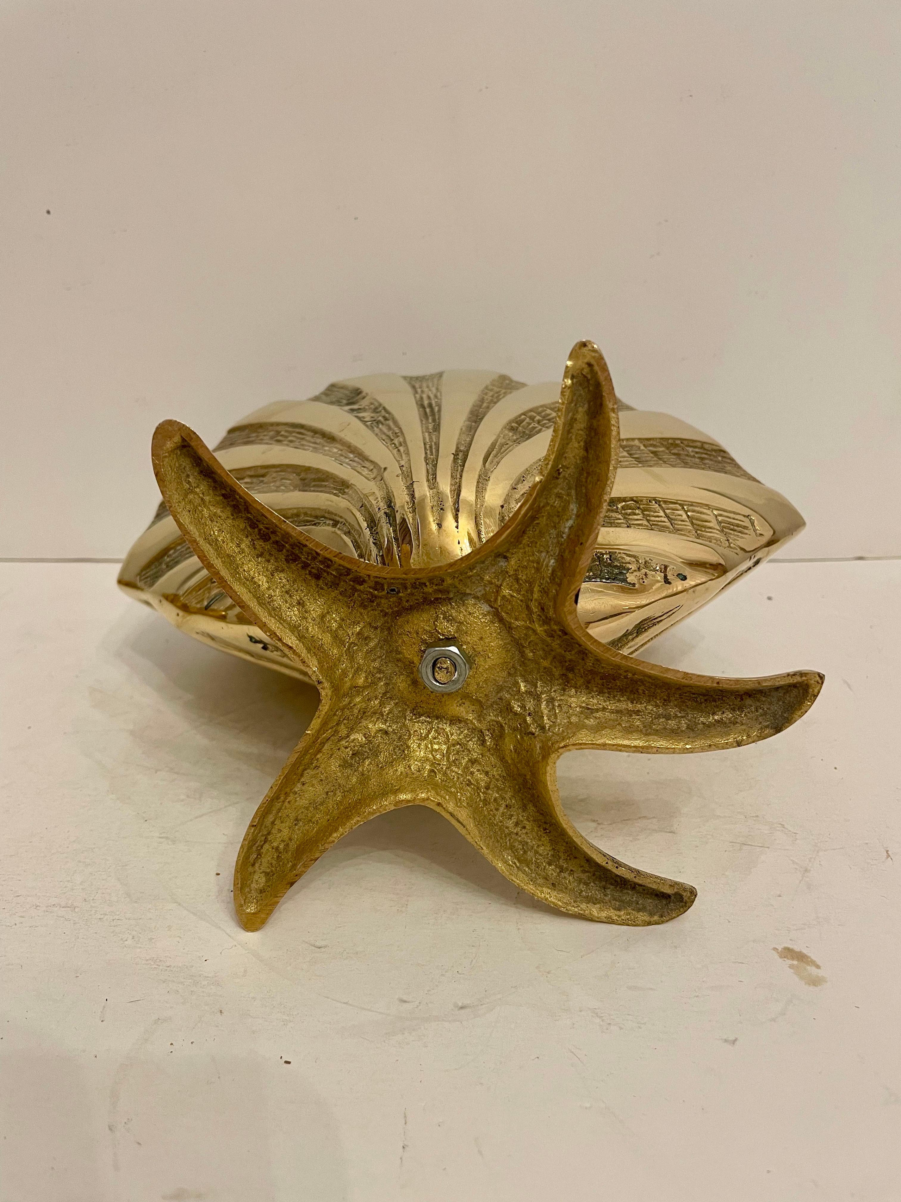 Jardinera Náutica de Latón Concha de Mar sobre Base de Estrella de Mar Coreano en venta