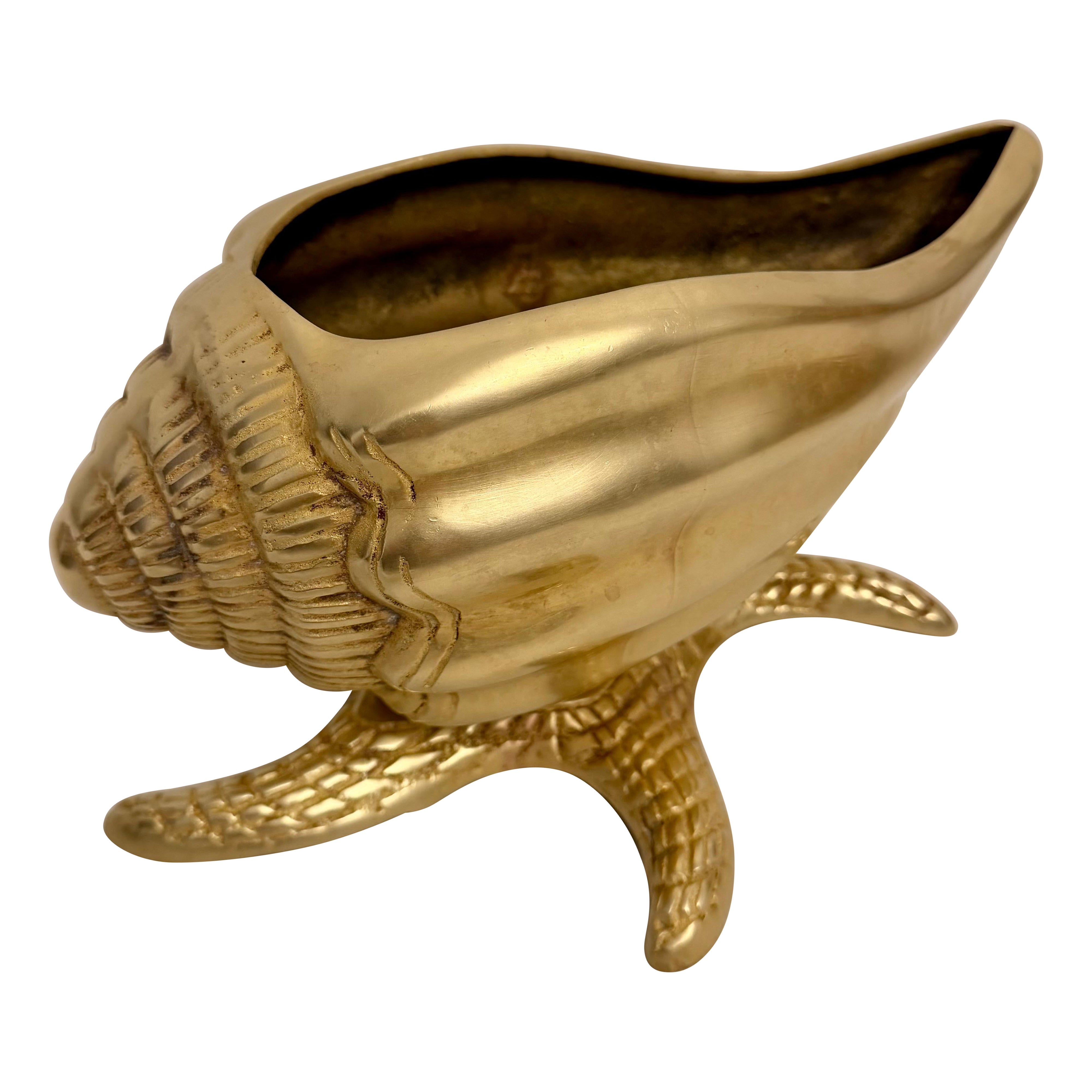 Nautical Brass Sea Shell on Starfish Base Planter