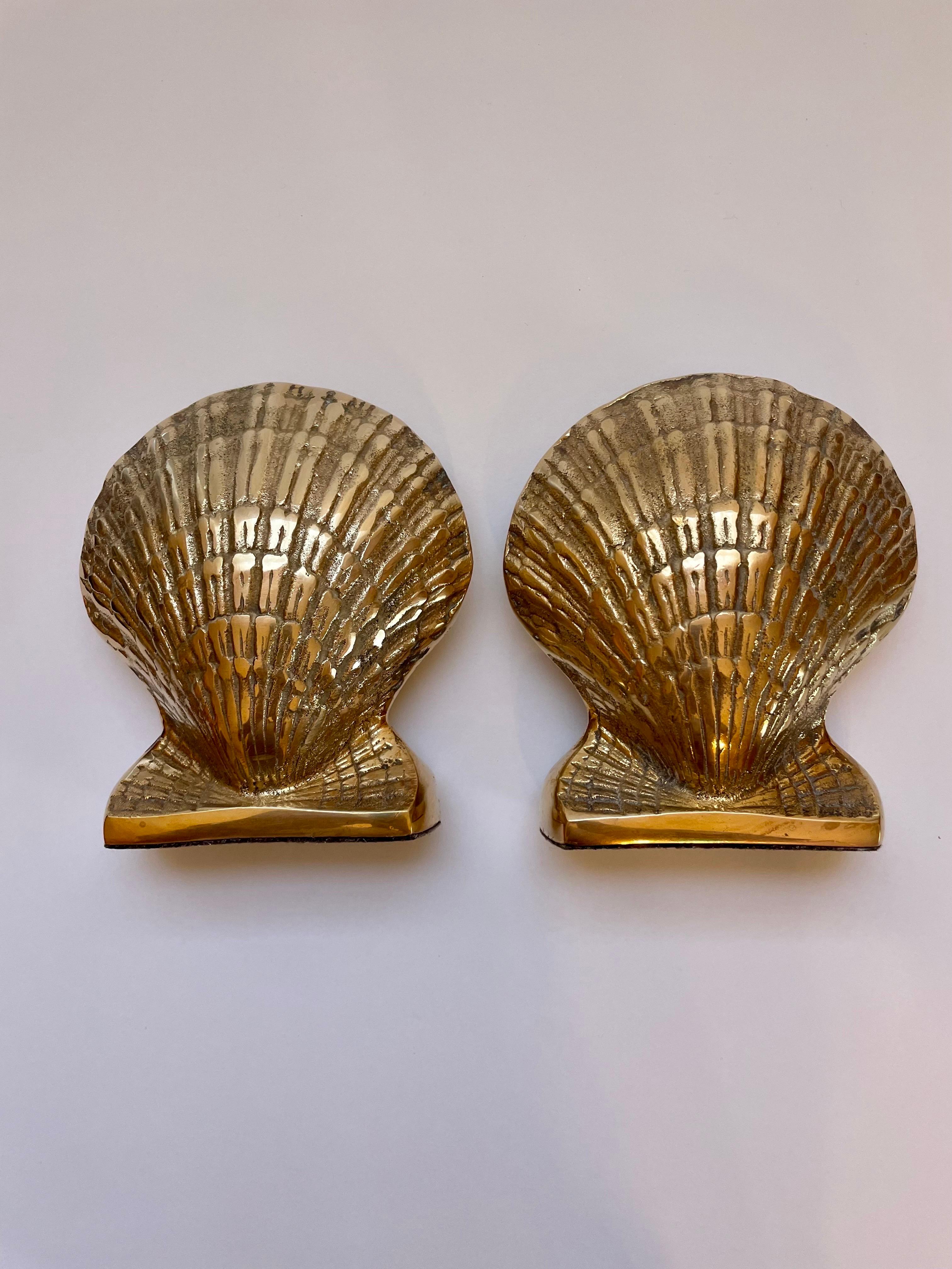 20th Century Nautical Brass Seashell Bookends For Sale