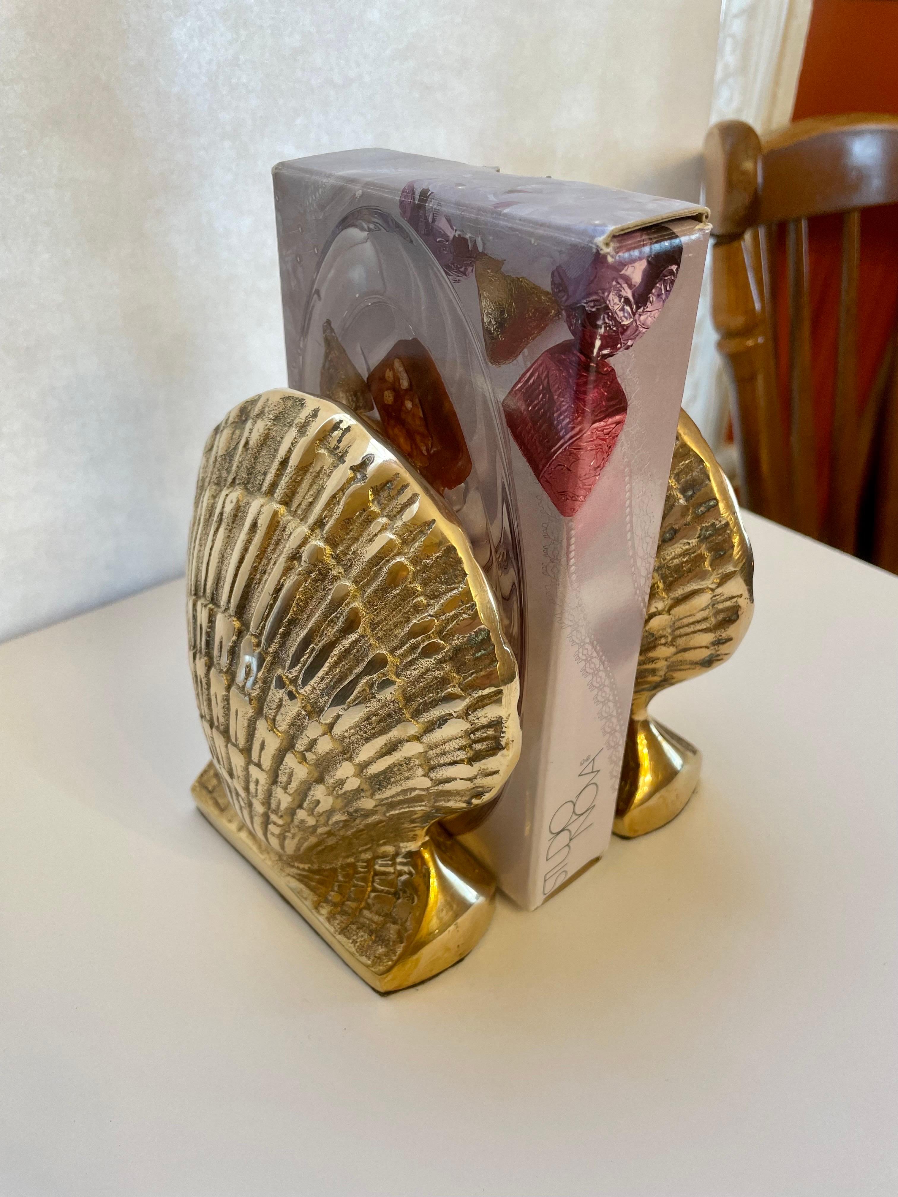 Nautical Brass Seashell Bookends For Sale 1