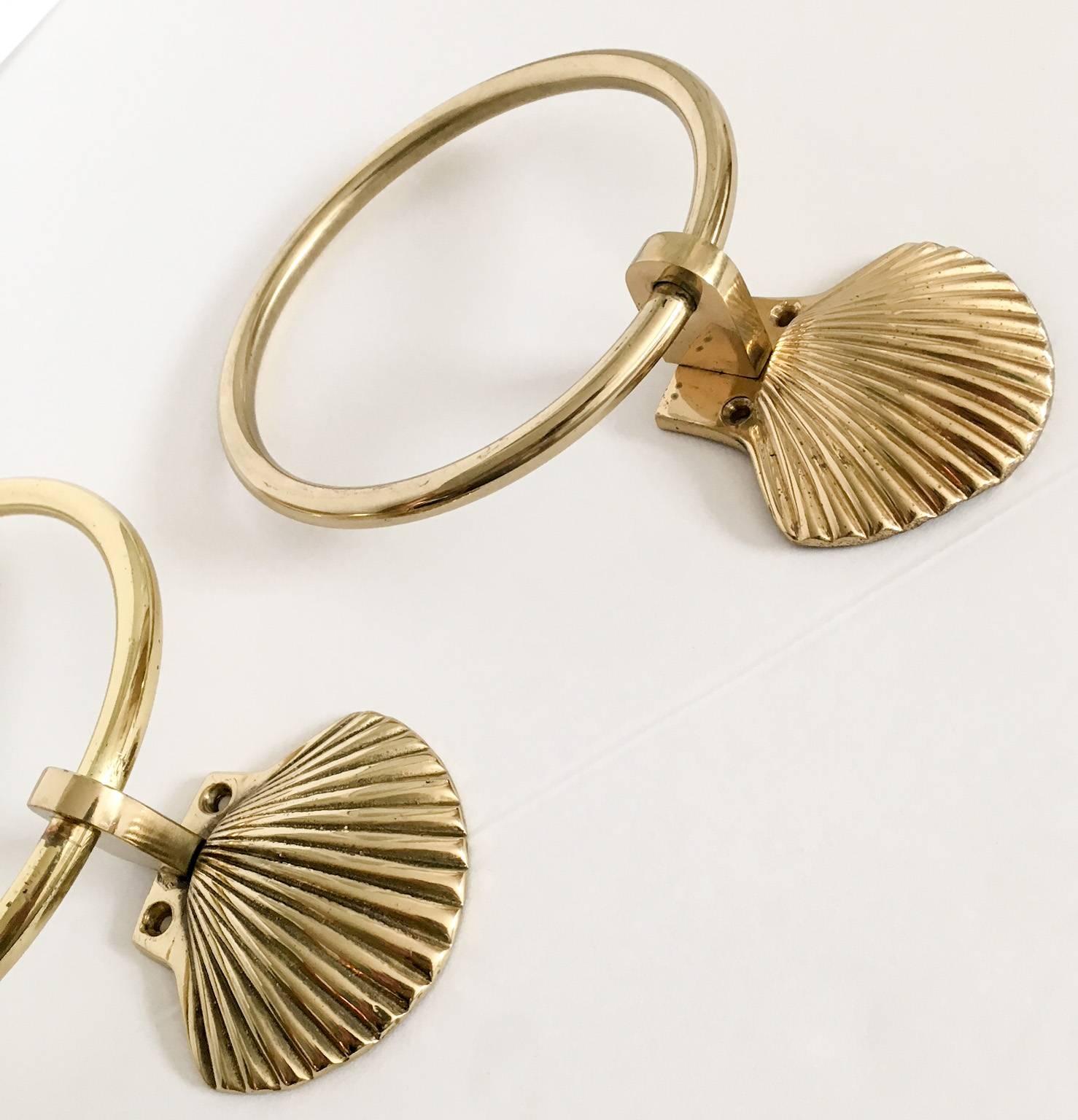 Federal Nautical Brass Seashell Guest Towel Rings, Pair