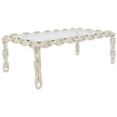 Nautical Brutalist Chain Link Coffee Table in White Steel and Safety Glass, 1970