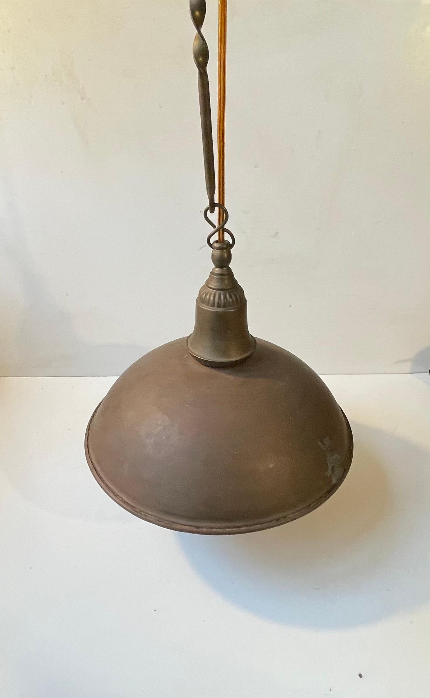 Mid-20th Century Nautical Chain Suspended Hanging Lamp in Brass and Copper, 1930s For Sale