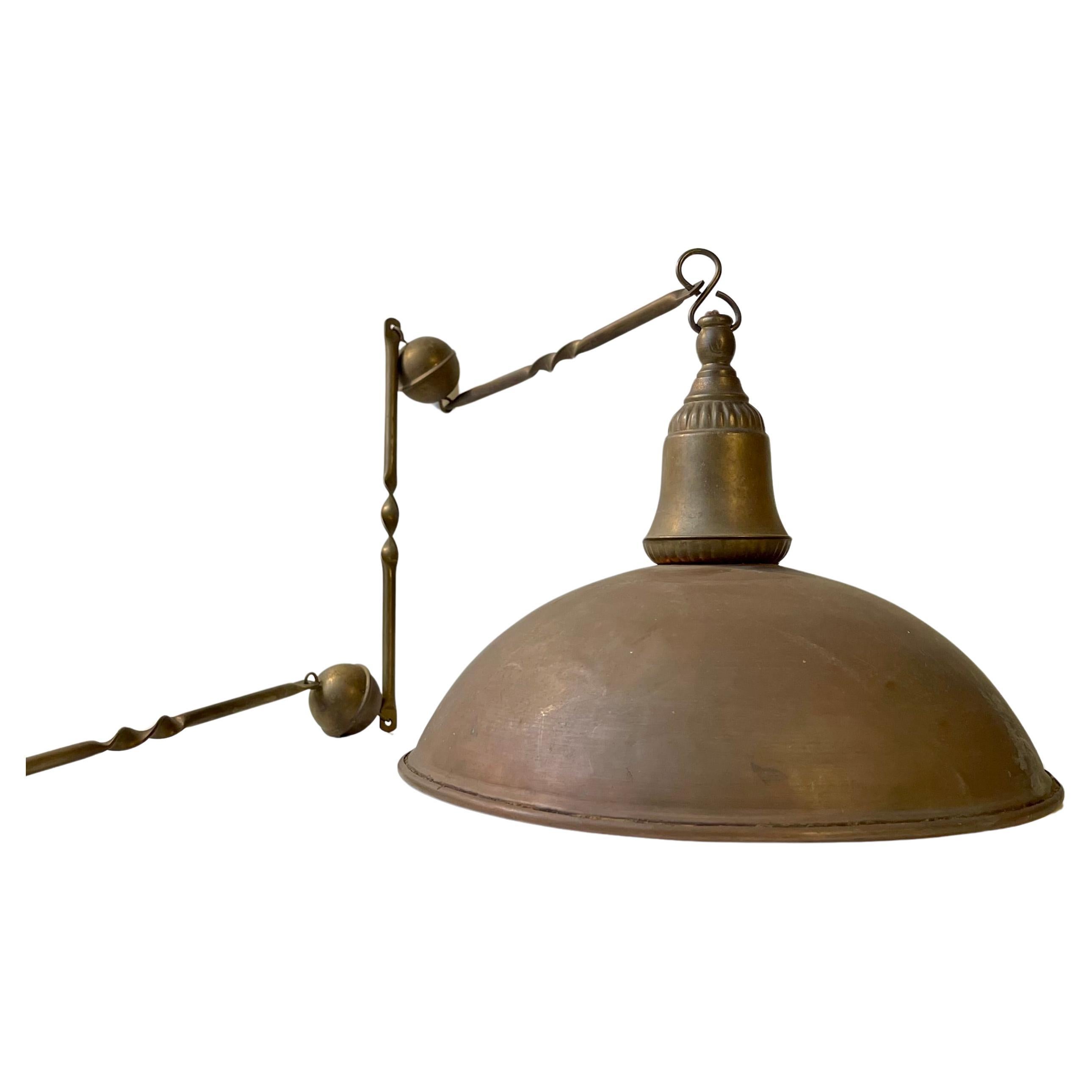 Nautical Chain Suspended Hanging Lamp in Brass and Copper, 1930s For Sale