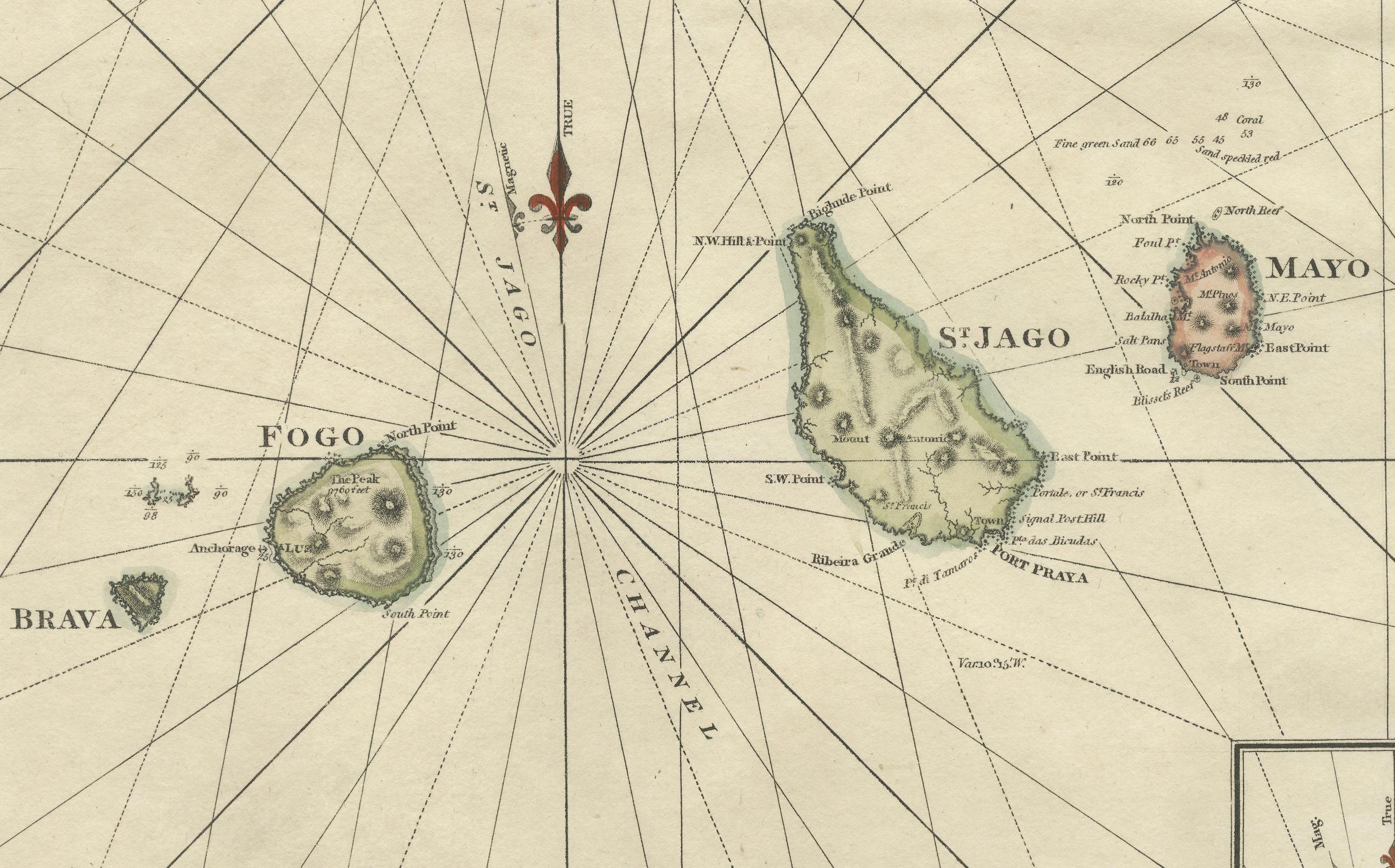 Carta Náutica de las Islas de Cabo Verde por J.W. Norie, Mapa costero de 1824 Inglés en venta