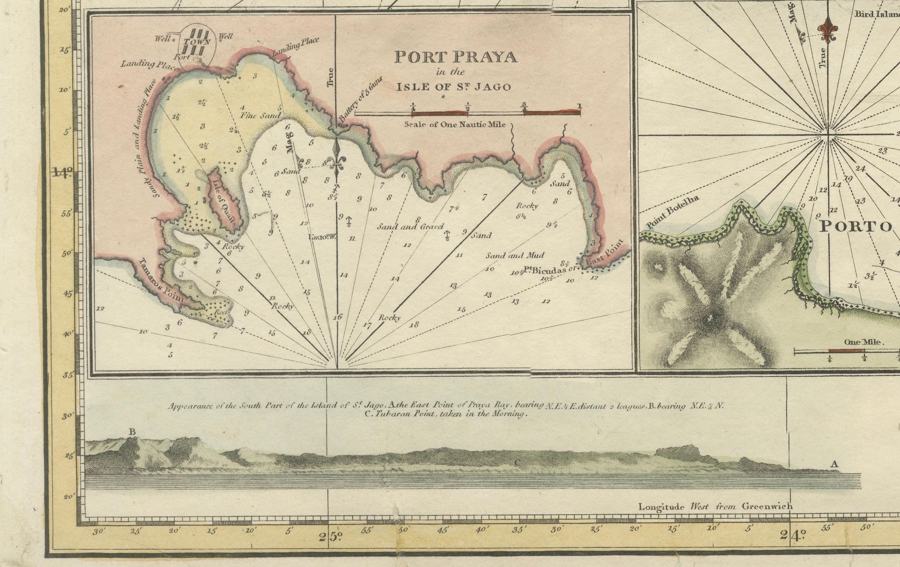 Carta Náutica de las Islas de Cabo Verde por J.W. Norie, Mapa costero de 1824 Grabado en venta