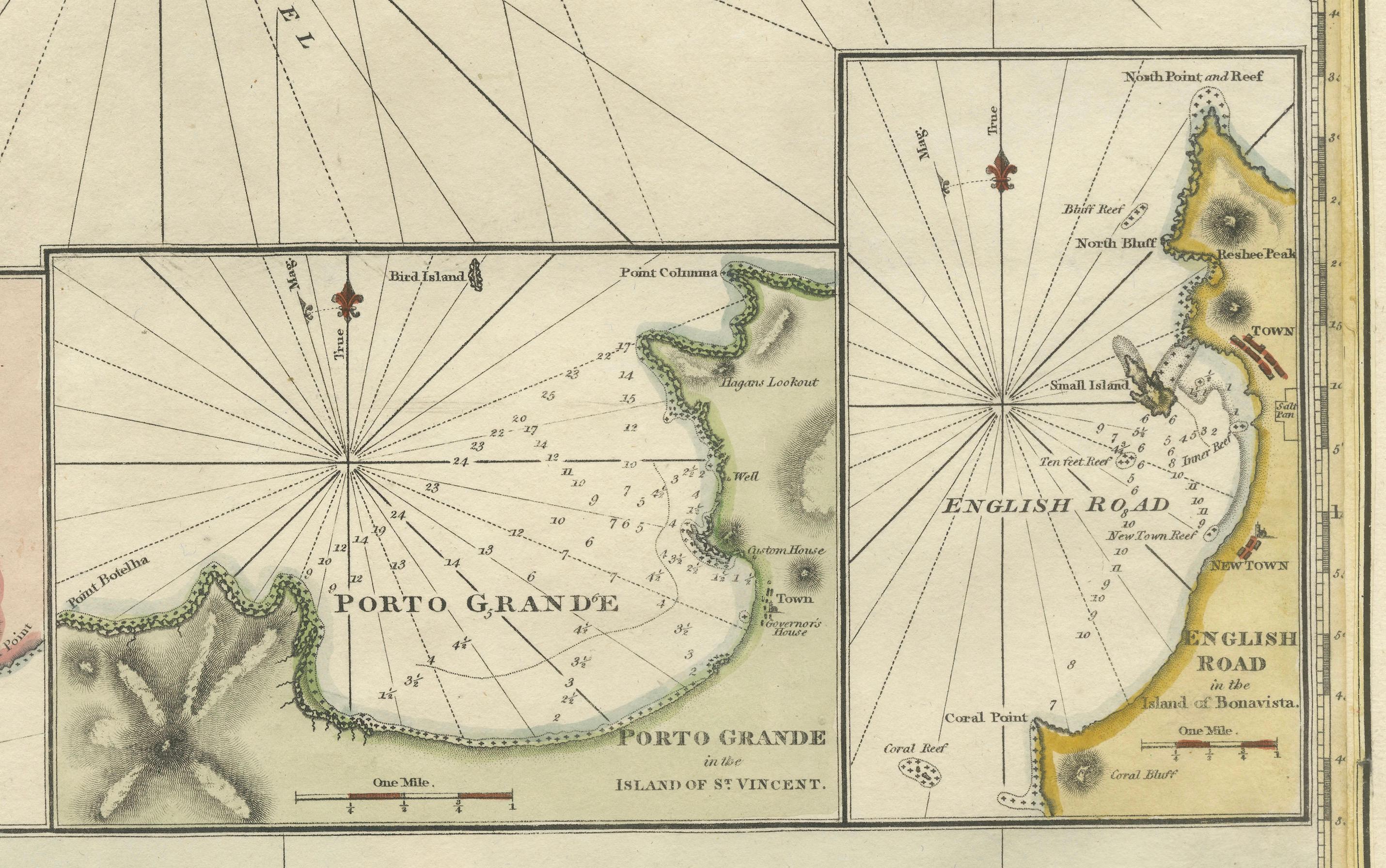 Carta Náutica de las Islas de Cabo Verde por J.W. Norie, Mapa costero de 1824 en Bueno estado para la venta en Langweer, NL