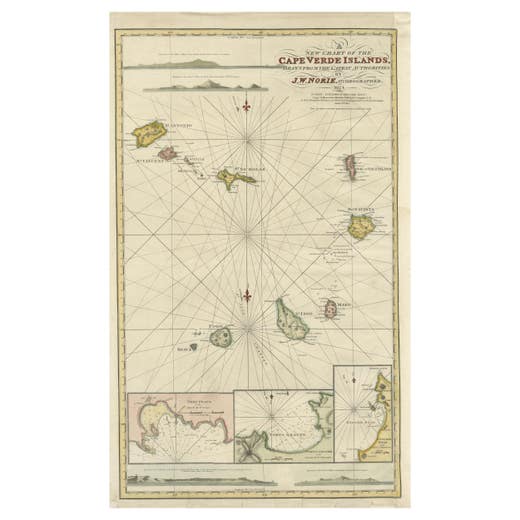 Nautical Chart of Cape Verde Islands by J.W. Norie, 1824 Coastal Map