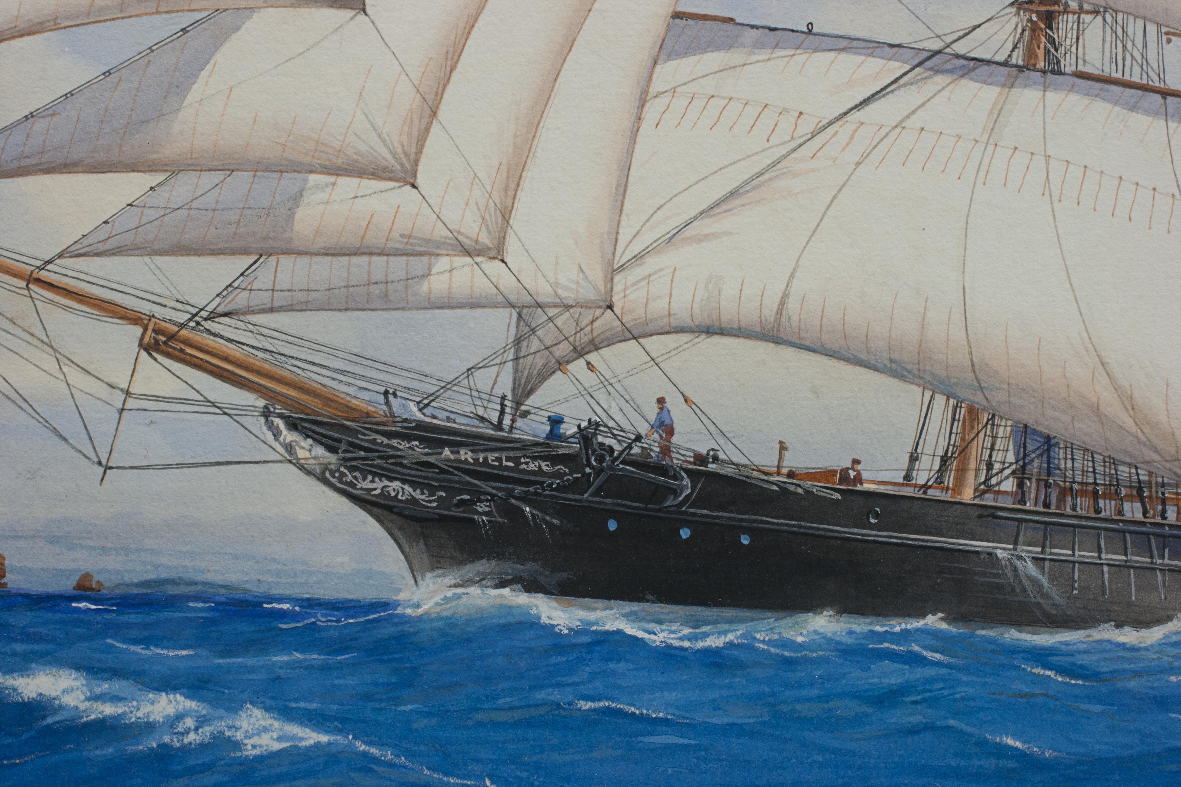 Nautical China Tea Clipper Watercolour, Ariel, by Pelham Jones For Sale 3