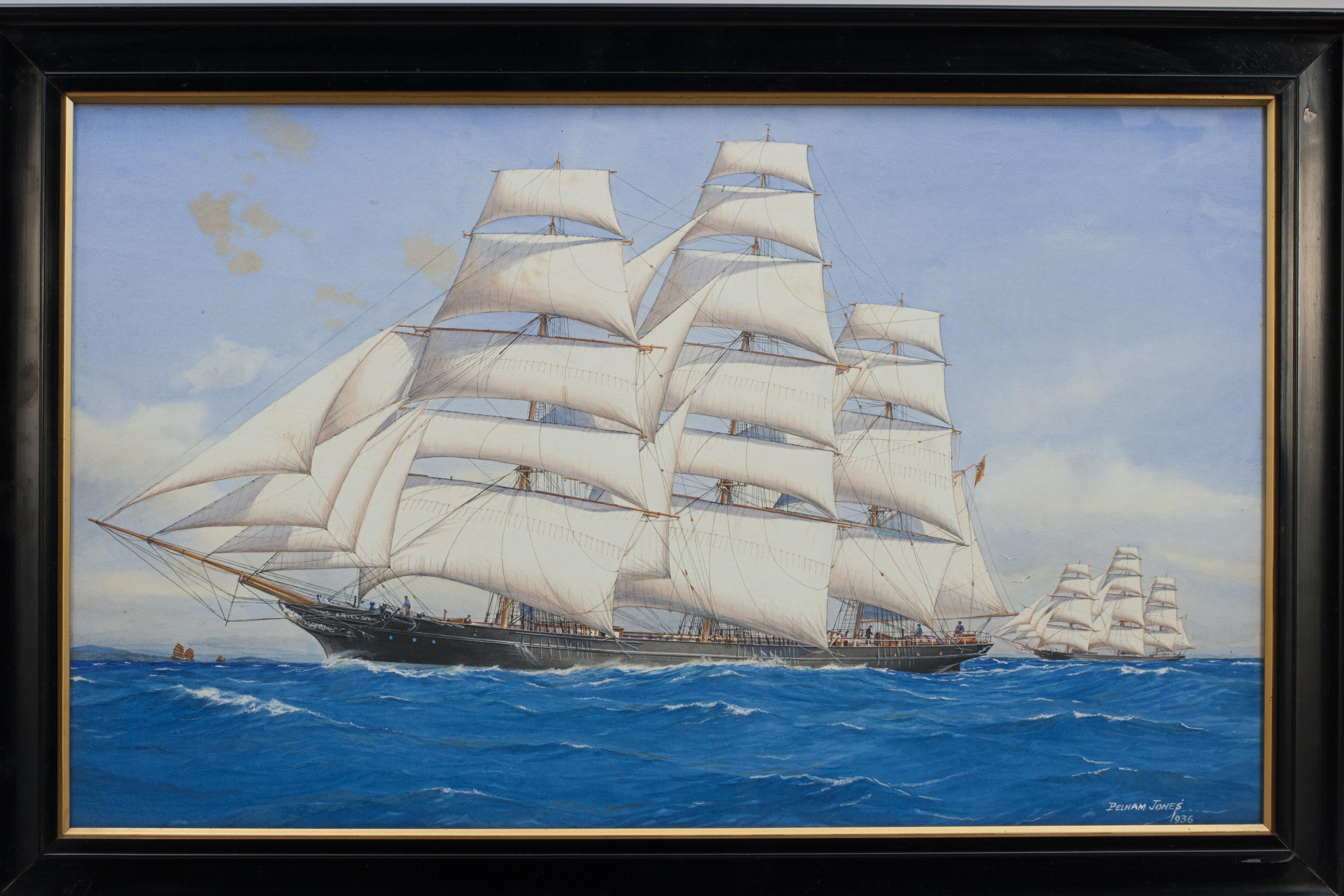Sporting Art Nautical China Tea Clipper Watercolour, Ariel, by Pelham Jones For Sale