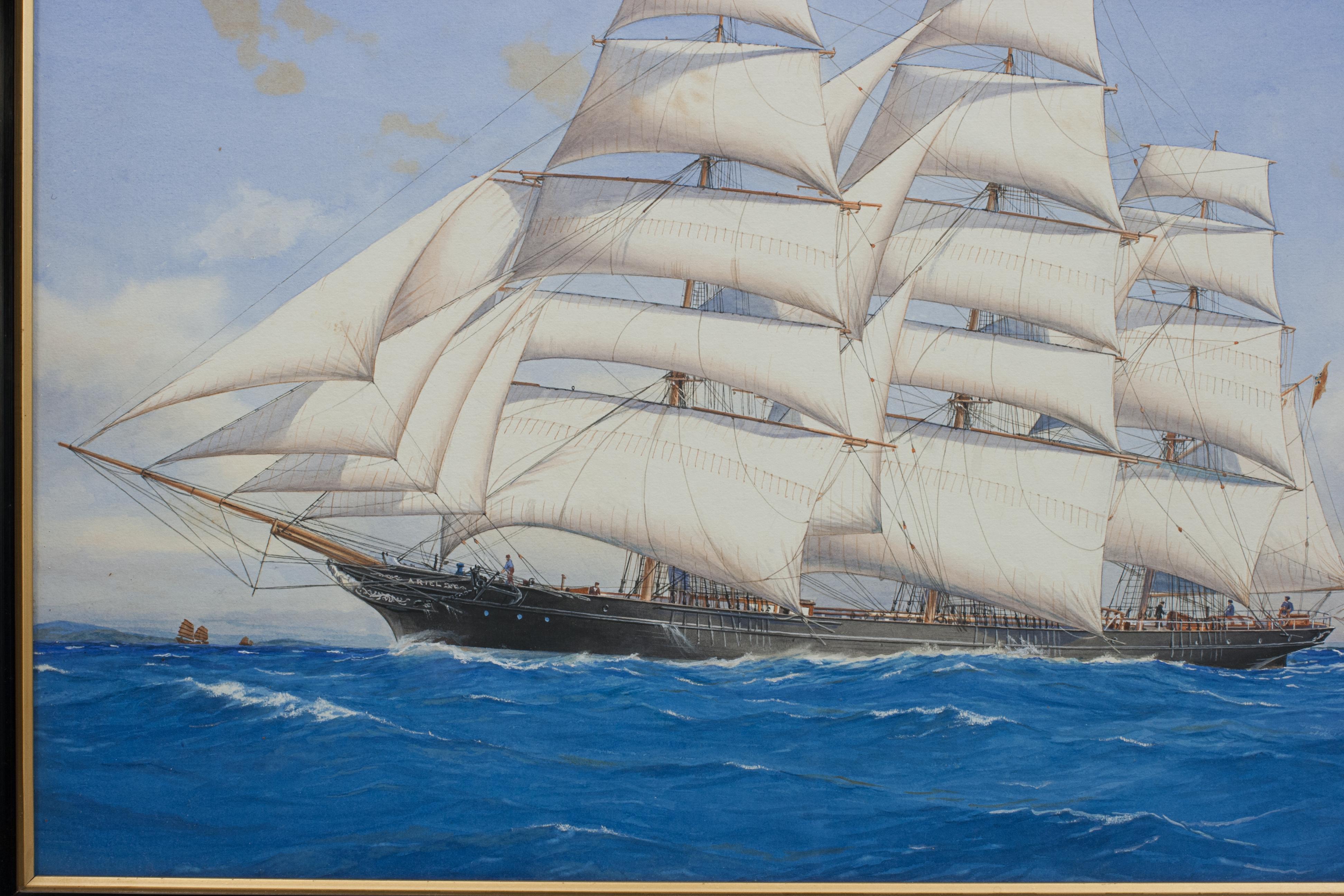British Nautical China Tea Clipper Watercolour, Ariel, by Pelham Jones For Sale