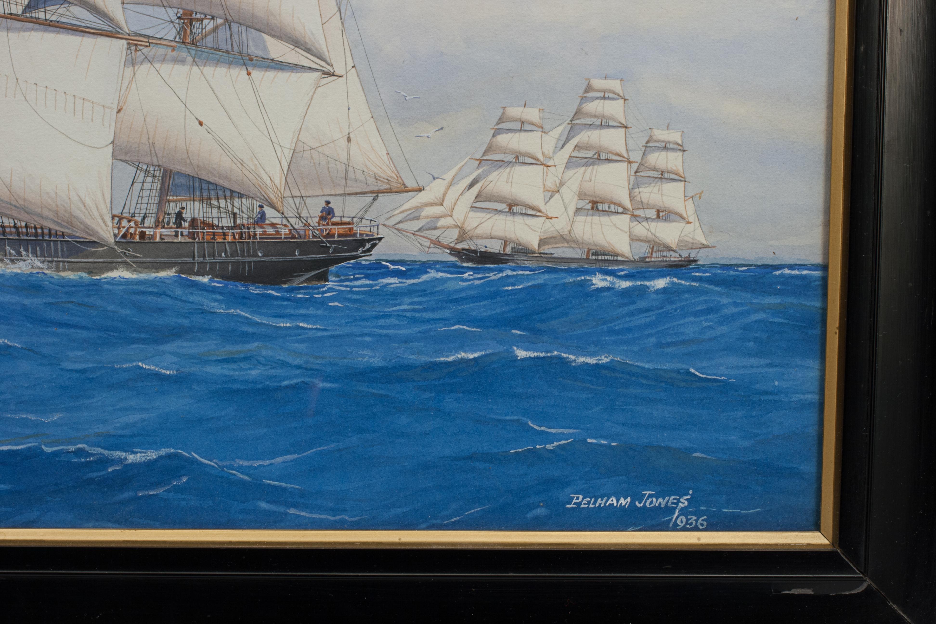 Mid-20th Century Nautical China Tea Clipper Watercolour, Ariel, by Pelham Jones For Sale