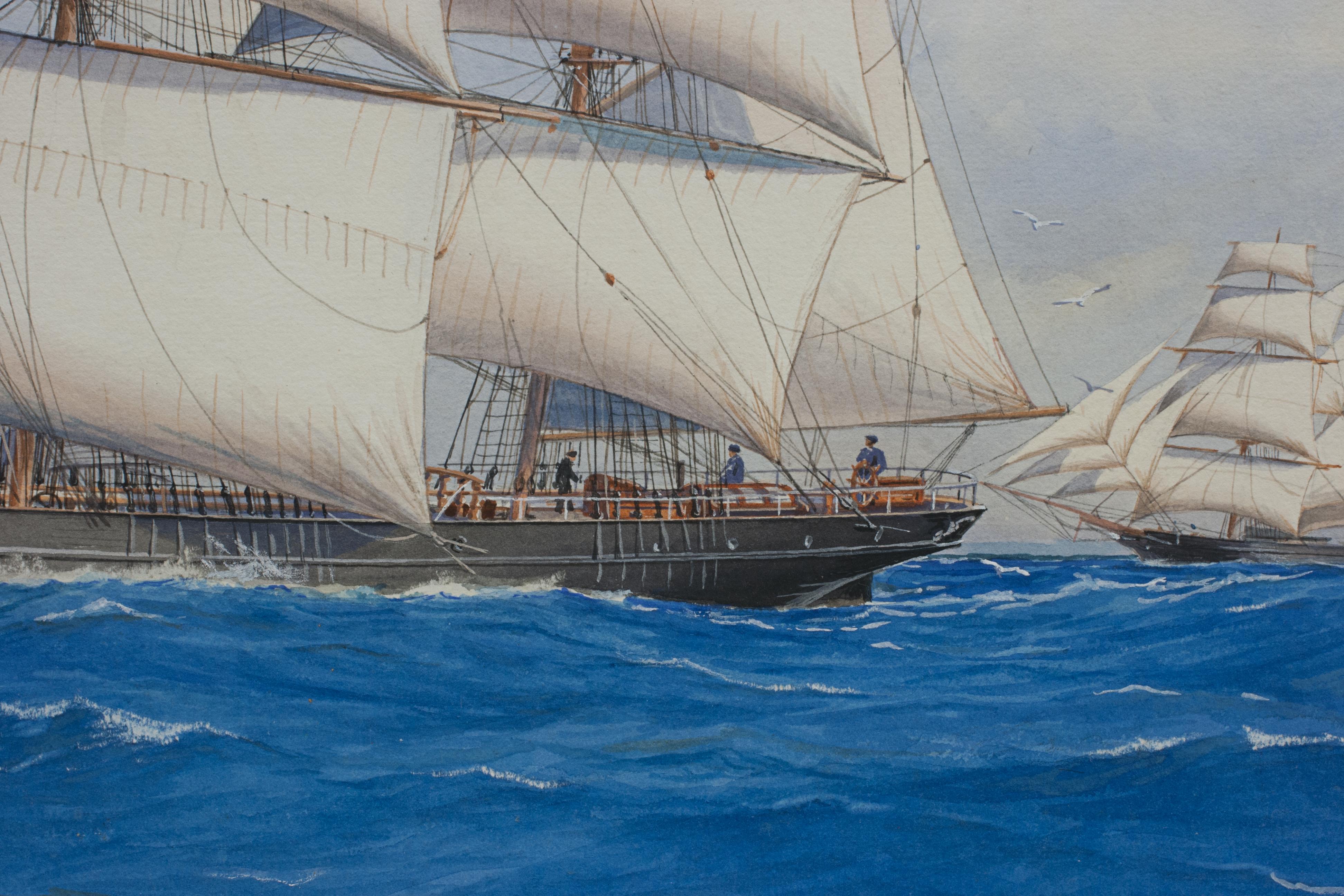 Paint Nautical China Tea Clipper Watercolour, Ariel, by Pelham Jones For Sale